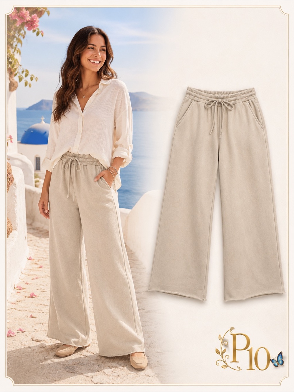 Zenana Sandstone Wide Leg Drawstring Sweatpants Lounge Pants Small NWT